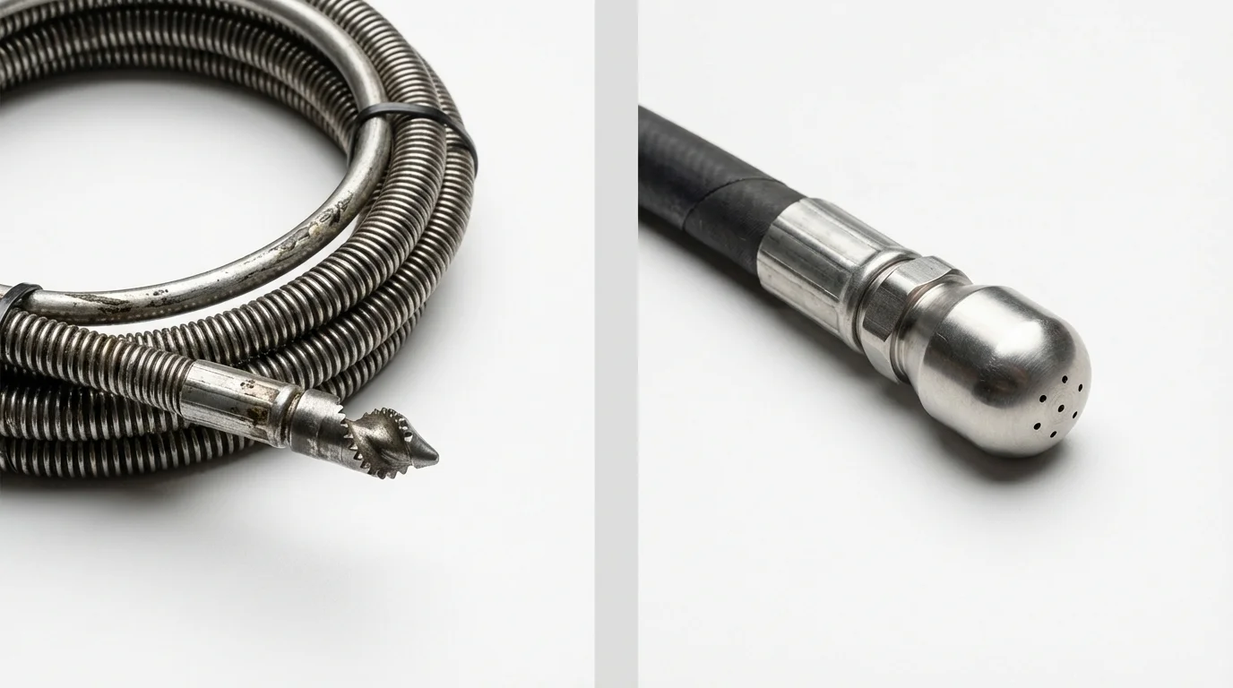 Drain snake cable and hydro jetting nozzle used for drain cleaning in Germantown, IL